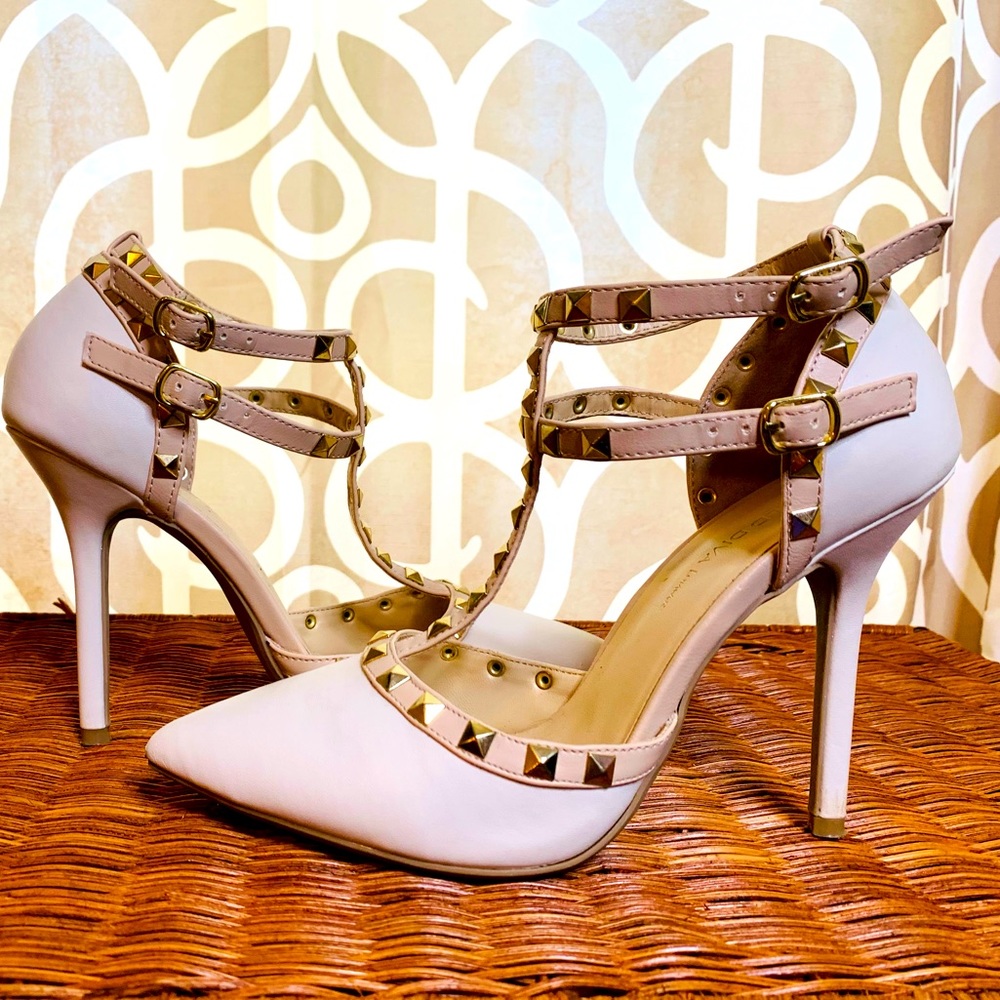 Strappy Studded Sunbrella Studded Heels - Sz 8